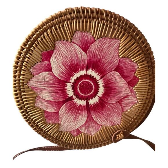 Womens Handbag Round Floral Spring NWT Boho Straw - Picture 4 of 7